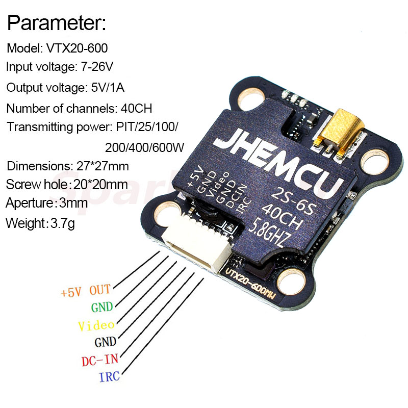 JHEMCU VTX20-600 5.8G 40CH 20X - Drone Racing Vtx ulasan dan harga
